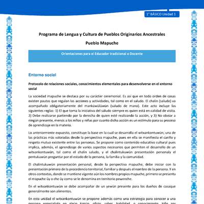 Orientaciones al docente - LC01 - Mapuche - U1 - Entorno social Orientaciones al docente - LC01 - Mapuche - U1 - Entorno social