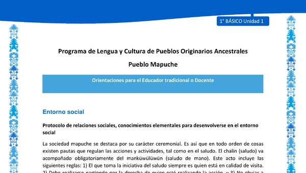 Orientaciones al docente - LC01 - Mapuche - U1 - Entorno social Orientaciones al docente - LC01 - Mapuche - U1 - Entorno social