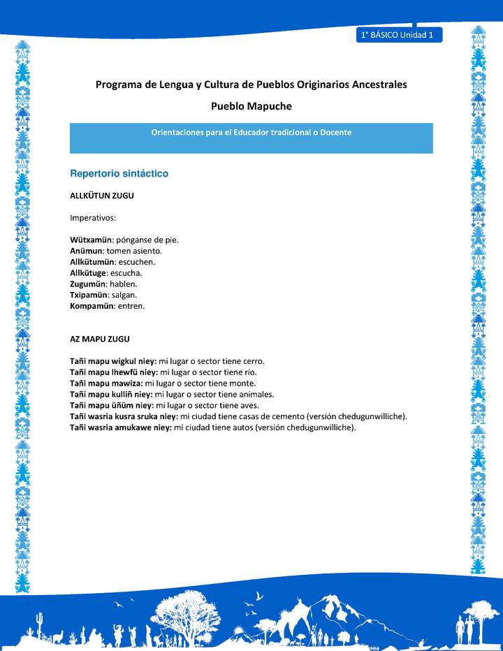Orientaciones al docente - LC01 - Mapuche - U1 - Repertorio sintáctico Orientaciones al docente - LC01 - Mapuche - U1 - Repertorio sintáctico