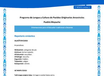 Orientaciones al docente - LC01 - Mapuche - U1 - Repertorio sintáctico Orientaciones al docente - LC01 - Mapuche - U1 - Repertorio sintáctico
