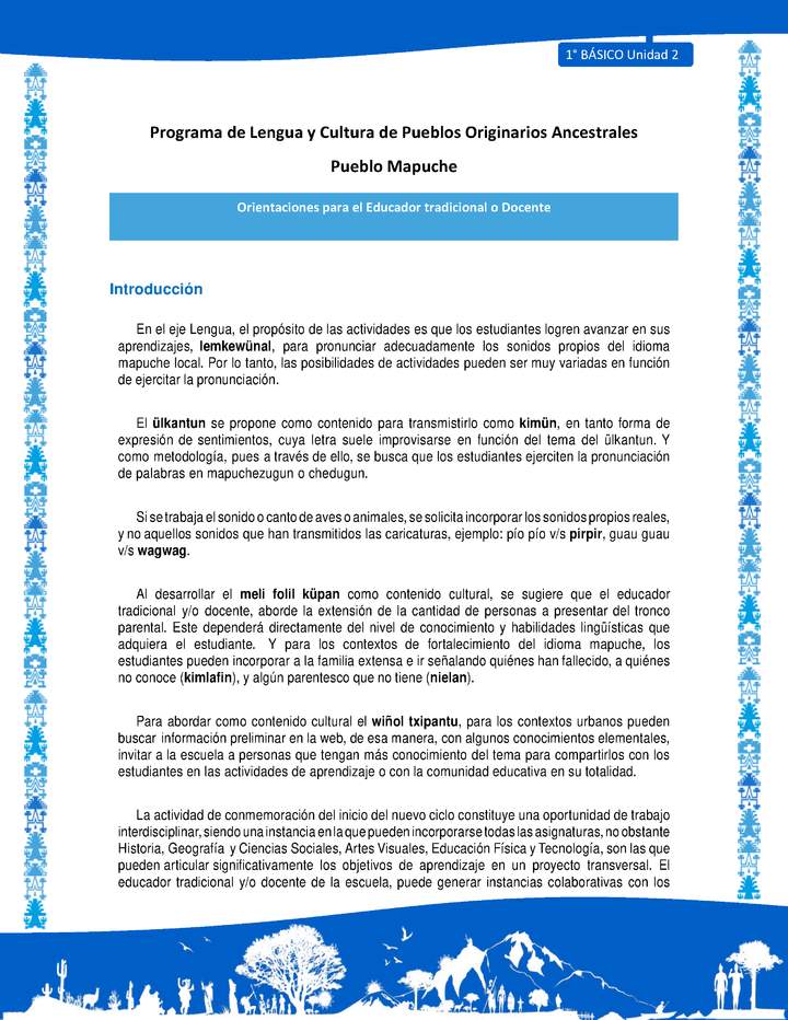 Orientaciones al docente - LC01 - Mapuche - U2 - Introducción Orientaciones al docente - LC01 - Mapuche - U2 - Introducción