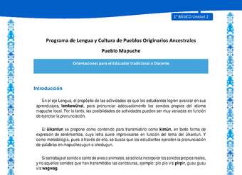 Orientaciones al docente - LC01 - Mapuche - U2 - Introducción Orientaciones al docente - LC01 - Mapuche - U2 - Introducción