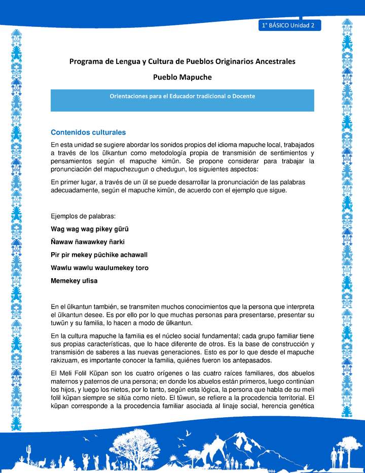 Orientaciones al docente - LC01 - Mapuche - U2 - Contenidos culturales Orientaciones al docente - LC01 - Mapuche - U2 - Contenidos culturales