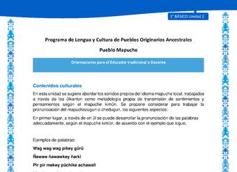 Orientaciones al docente - LC01 - Mapuche - U2 - Contenidos culturales Orientaciones al docente - LC01 - Mapuche - U2 - Contenidos culturales