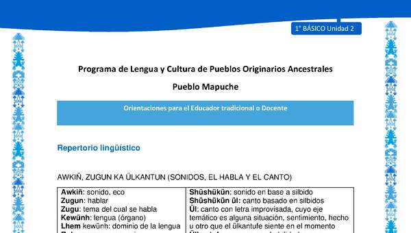 Orientaciones al docente - LC01 - Mapuche - U2 - Repertorio lingüístico Orientaciones al docente - LC01 - Mapuche - U2 - Repertorio lingüístico