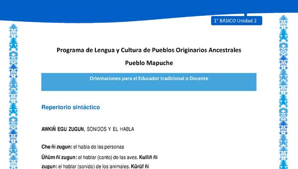 Orientaciones al docente - LC01 - Mapuche - U2 - Repertorio sintáctico Orientaciones al docente - LC01 - Mapuche - U2 - Repertorio sintáctico