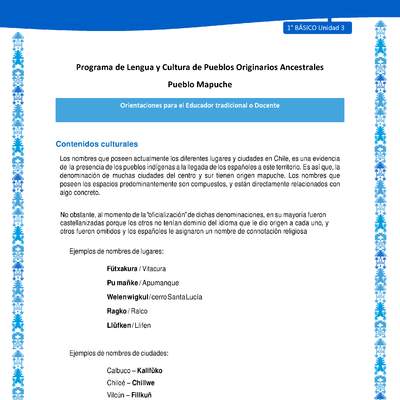 Orientaciones al docente - LC01 - Mapuche - U3 - Contenidos culturales Orientaciones al docente - LC01 - Mapuche - U3 - Contenidos culturales