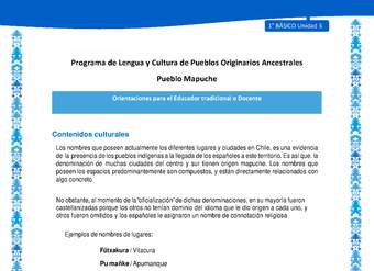 Orientaciones al docente - LC01 - Mapuche - U3 - Contenidos culturales Orientaciones al docente - LC01 - Mapuche - U3 - Contenidos culturales