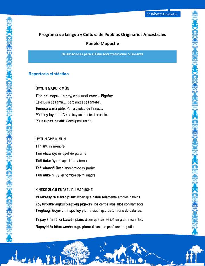 Orientaciones al docente - LC01 - Mapuche - U3 - Repertorio sintáctico Orientaciones al docente - LC01 - Mapuche - U3 - Repertorio sintáctico