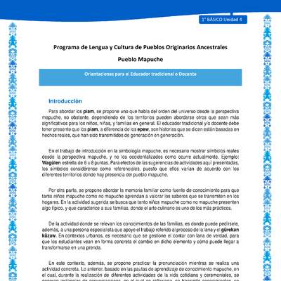Orientaciones al docente - LC01 - Mapuche - U4 - Introducción Orientaciones al docente - LC01 - Mapuche - U4 - Introducción