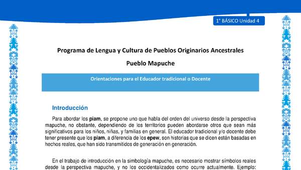 Orientaciones al docente - LC01 - Mapuche - U4 - Introducción Orientaciones al docente - LC01 - Mapuche - U4 - Introducción