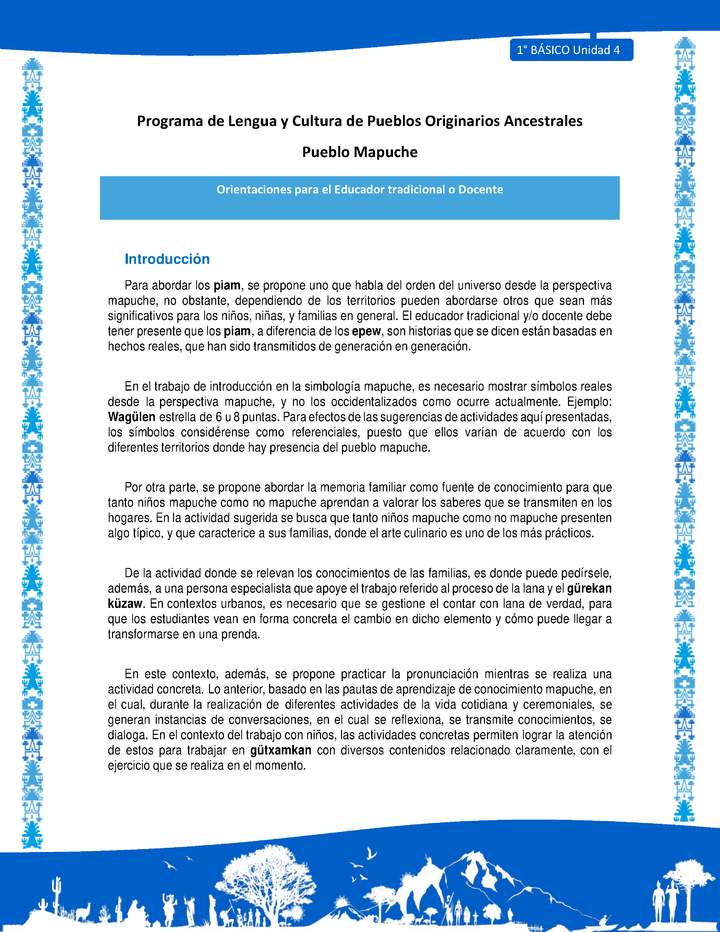 Orientaciones al docente - LC01 - Mapuche - U4 - Introducción Orientaciones al docente - LC01 - Mapuche - U4 - Introducción
