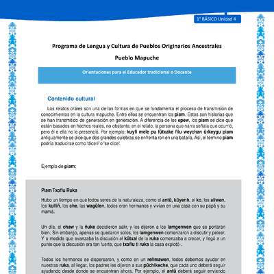 Orientaciones al docente - LC01 - Mapuche - U4 - Contenido cultural Orientaciones al docente - LC01 - Mapuche - U4 - Contenido cultural