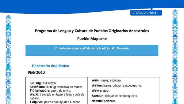 Orientaciones al docente - LC01 - Mapuche - U4 - Repertorio lingüístico Orientaciones al docente - LC01 - Mapuche - U4 - Repertorio lingüístico
