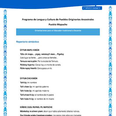 Orientaciones al docente - LC01 - Mapuche - U4 - Repertorio sintáctico Orientaciones al docente - LC01 - Mapuche - U4 - Repertorio sintáctico