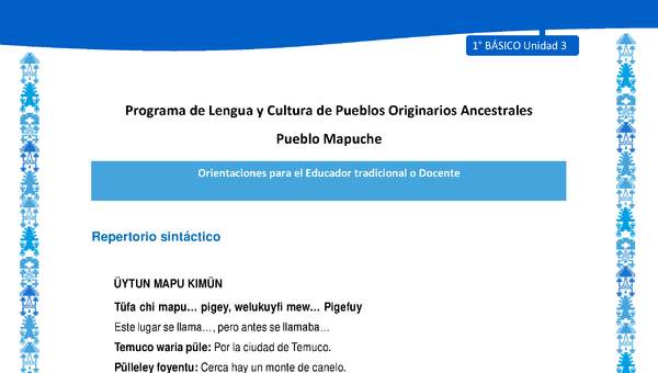 Orientaciones al docente - LC01 - Mapuche - U4 - Repertorio sintáctico Orientaciones al docente - LC01 - Mapuche - U4 - Repertorio sintáctico
