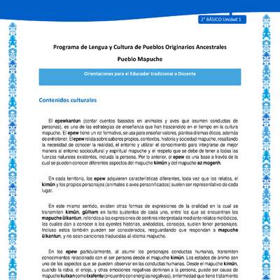 Orientaciones al docente - LC02 - Mapuche - U1 - Contenidos culturales Orientaciones al docente - LC02 - Mapuche - U1 - Contenidos culturales