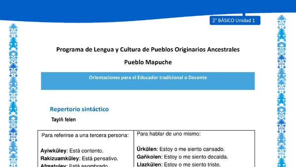 Orientaciones al docente - LC02 - Mapuche - U1 - Repertorio sintáctico Orientaciones al docente - LC02 - Mapuche - U1 - Repertorio sintáctico