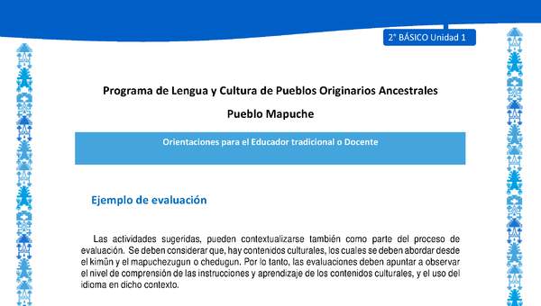 Orientaciones al docente - LC02 - Mapuche - U1 - Ejemplo de evaluación Orientaciones al docente - LC02 - Mapuche - U1 - Ejemplo de evaluación