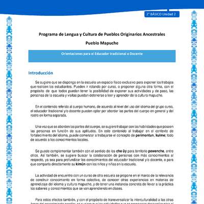 Orientaciones al docente - LC02 - Mapuche - U2 - Introducción Orientaciones al docente - LC02 - Mapuche - U2 - Introducción