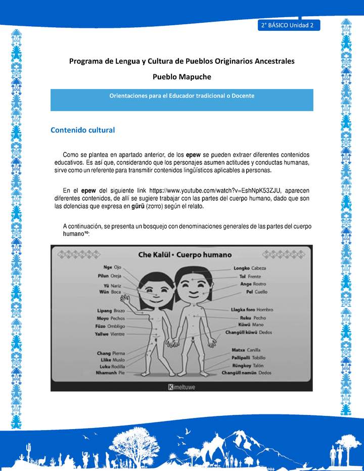 Orientaciones al docente - LC02 - Mapuche - U2 - Contenido cultural Orientaciones al docente - LC02 - Mapuche - U2 - Contenido cultural