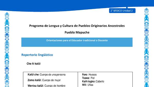 Orientaciones al docente - LC02 - Mapuche - U2 - Repertorio lingüístico Orientaciones al docente - LC02 - Mapuche - U2 - Repertorio lingüístico
