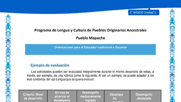 Orientaciones al docente - LC02 - Mapuche - U3 - Ejemplo de evaluación Orientaciones al docente - LC02 - Mapuche - U3 - Ejemplo de evaluación