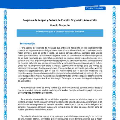 Orientaciones al docente - LC02 - Mapuche - U4 - Introducción Orientaciones al docente - LC02 - Mapuche - U4 - Introducción