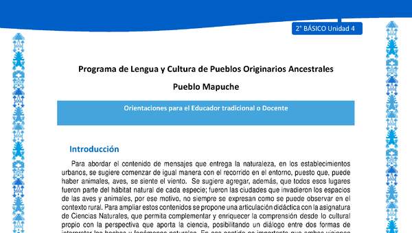 Orientaciones al docente - LC02 - Mapuche - U4 - Introducción Orientaciones al docente - LC02 - Mapuche - U4 - Introducción
