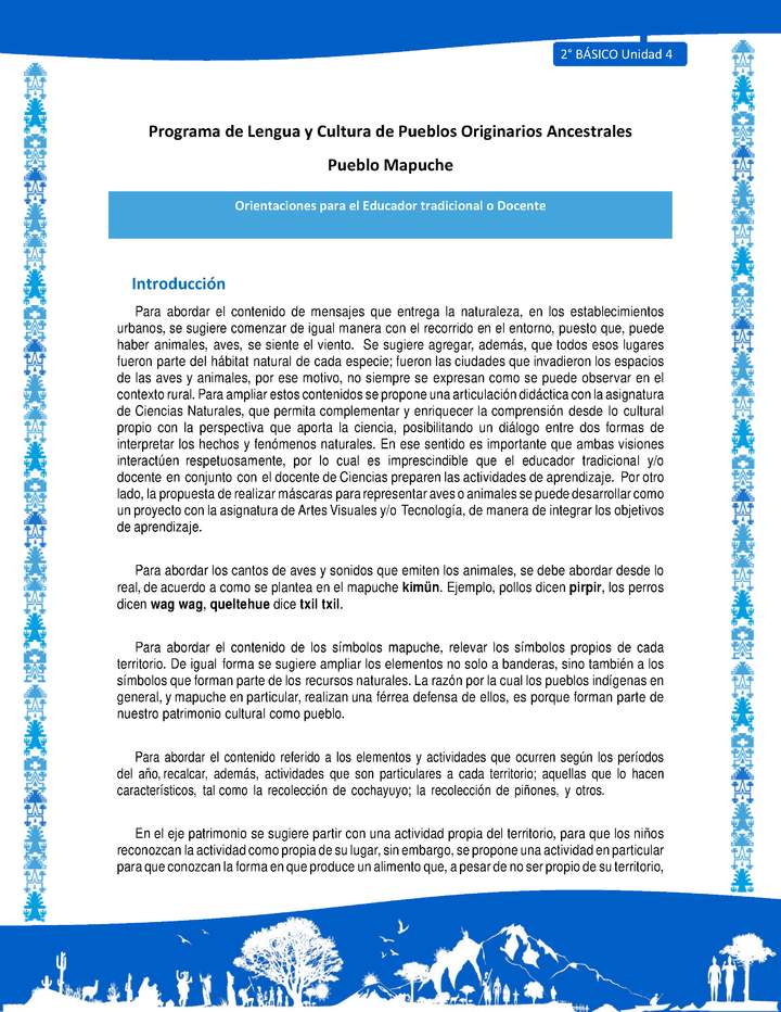 Orientaciones al docente - LC02 - Mapuche - U4 - Introducción Orientaciones al docente - LC02 - Mapuche - U4 - Introducción