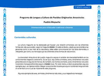 Orientaciones al docente - LC02 - Mapuche - U4 - Contenidos culturales Orientaciones al docente - LC02 - Mapuche - U4 - Contenidos culturales