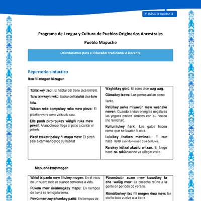 Orientaciones al docente - LC02 - Mapuche - U4 - Repertorio Repertorio sintáctico Orientaciones al docente - LC02 - Mapuche - U4 - Repertorio Repertorio sintáctico
