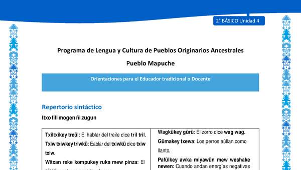Orientaciones al docente - LC02 - Mapuche - U4 - Repertorio Repertorio sintáctico Orientaciones al docente - LC02 - Mapuche - U4 - Repertorio Repertorio sintáctico