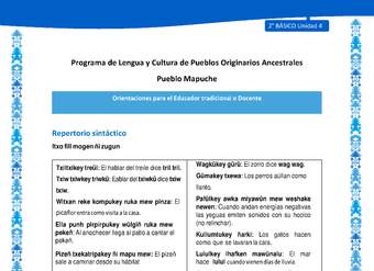 Orientaciones al docente - LC02 - Mapuche - U4 - Repertorio Repertorio sintáctico Orientaciones al docente - LC02 - Mapuche - U4 - Repertorio Repertorio sintáctico