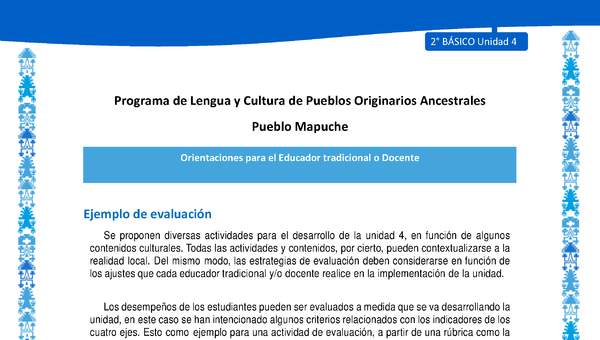 Orientaciones al docente - LC02 - Mapuche - U4 - Ejemplo de evaluación Orientaciones al docente - LC02 - Mapuche - U4 - Ejemplo de evaluación