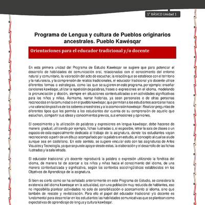 Orientaciones al docente - LC01 - Kawésqar - U1 - Introducción Orientaciones al docente - LC01 - Kawésqar - U1 - Introducción