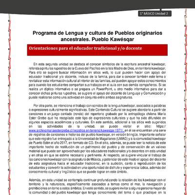 Orientaciones al docente - LC01 - Kawésqar - U2 - Introducción Orientaciones al docente - LC01 - Kawésqar - U2 - Introducción