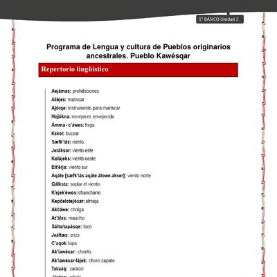 Orientaciones al docente - LC01 - Kawésqar - U2 - Repertorio lingüístico Orientaciones al docente - LC01 - Kawésqar - U2 - Repertorio lingüístico