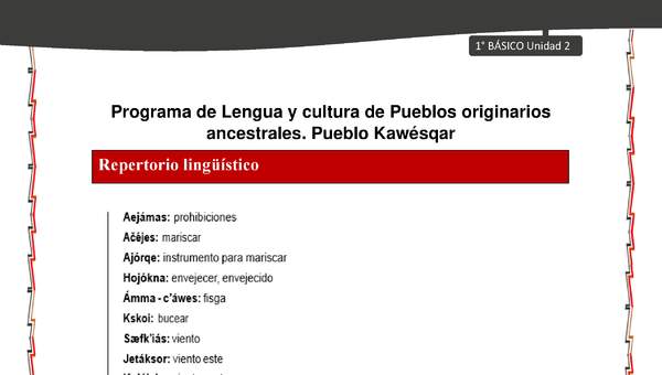 Orientaciones al docente - LC01 - Kawésqar - U2 - Repertorio lingüístico Orientaciones al docente - LC01 - Kawésqar - U2 - Repertorio lingüístico