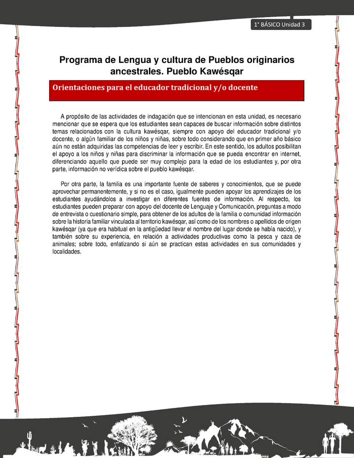 Orientaciones al docente - LC01 - Kawésqar - U3 - Introducción Orientaciones al docente - LC01 - Kawésqar - U3 - Introducción