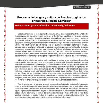 Orientaciones al docente - LC01 - Kawésqar - U4 - Introducción Orientaciones al docente - LC01 - Kawésqar - U4 - Introducción