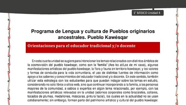 Orientaciones al docente - LC01 - Kawésqar - U4 - Introducción Orientaciones al docente - LC01 - Kawésqar - U4 - Introducción