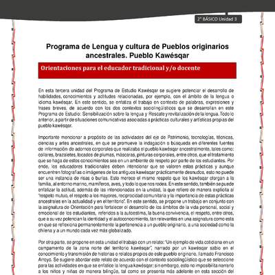Orientaciones al docente - LC02 - Kawésqar - U3 - Introducción Orientaciones al docente - LC02 - Kawésqar - U3 - Introducción