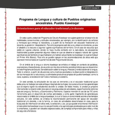 Orientaciones al docente - LC02 - Kawésqar - U4 - Introducción Orientaciones al docente - LC02 - Kawésqar - U4 - Introducción