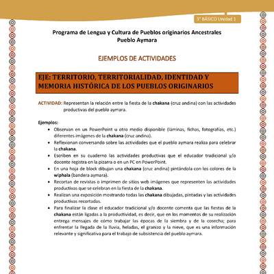 12-Actividad Sugerida LC03-U02-OA06-Representan la relación entre la fiesta de la chakana (cruz andina) con las actividades productivas del pueblo aymara. 12-Actividad Sugerida LC03-U02-OA06-Representan la relación entre la fiesta de la chakana (cruz andina) con las actividades productivas del pueblo aymara.