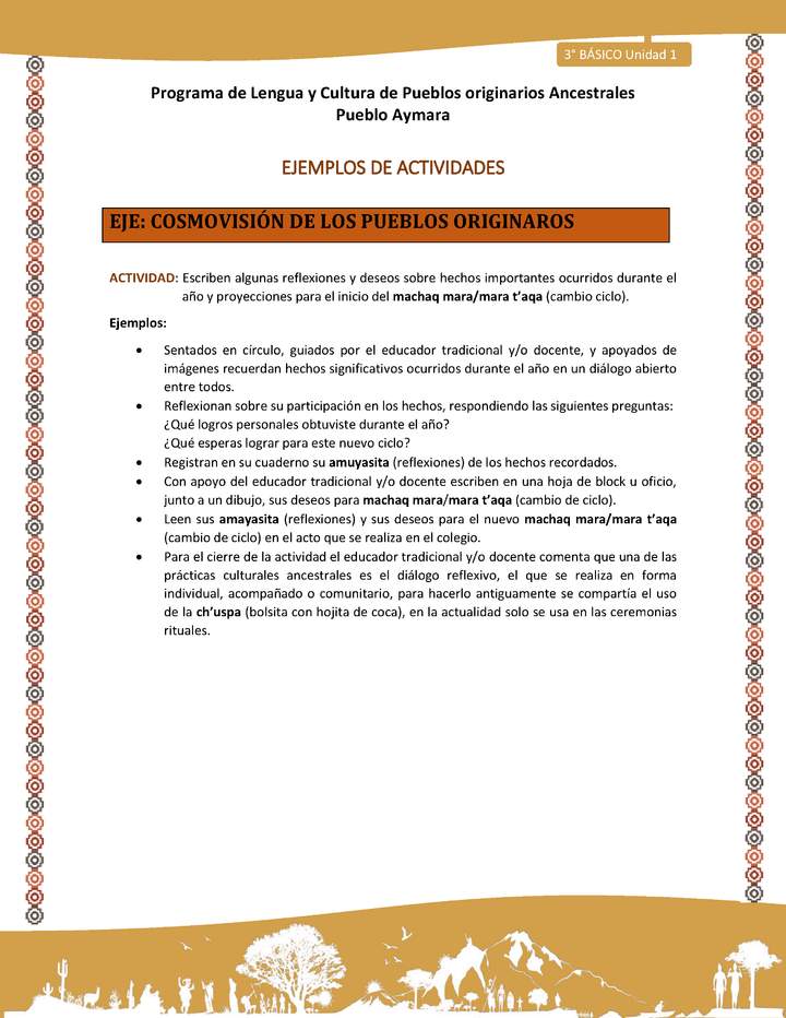 16-Actividad Sugerida LC03-U02-OA11-Escriben algunas reflexiones y deseos sobre hechos importantes ocurridos durante el año y proyecciones para el inicio del machaq mara/mara t’aqa (cambio ciclo). 16-Actividad Sugerida LC03-U02-OA11-Escriben algunas reflexiones y deseos sobre hechos importantes ocurridos durante el año y proyecciones para el inicio del machaq mara/mara t’aqa (cambio ciclo).