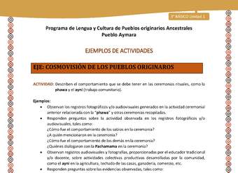 15-Actividad Sugerida LC03-U02-OA11-Describen el comportamiento que se debe tener en las ceremonias rituales, como la phawa y el ayni (trabajo comunitario). 15-Actividad Sugerida LC03-U02-OA11-Describen el comportamiento que se debe tener en las ceremonias rituales, como la phawa y el ayni (trabajo comunitario).