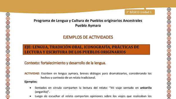 10-Actividad Sugerida LC03-U02-LF02-Escriben en lengua aymara, breves diálogos para dramatizarlos, considerando los hechos y contexto de un relato tradicional. 10-Actividad Sugerida LC03-U02-LF02-Escriben en lengua aymara, breves diálogos para dramatizarlos, considerando los hechos y contexto de un relato tradicional.