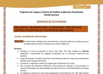04-Actividad Sugerida LC03-U02-LS02-: Escriben breves diálogos para dramatizarlos, utilizando palabras en lengua aymara, considerando los hechos y contexto de un relato tradicional. 04-Actividad Sugerida LC03-U02-LS02-: Escriben breves diálogos para dramatizarlos, utilizando palabras en lengua aymara, considerando los hechos y contexto de un relato tradicional.
