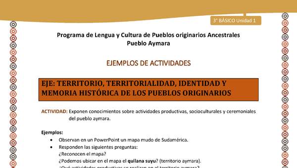 11-Actividad Sugerida LC03-U02-0A06-Exponen conocimientos sobre actividades productivas, socioculturales y ceremoniales del pueblo aymara. 11-Actividad Sugerida LC03-U02-0A06-Exponen conocimientos sobre actividades productivas, socioculturales y ceremoniales del pueblo aymara.
